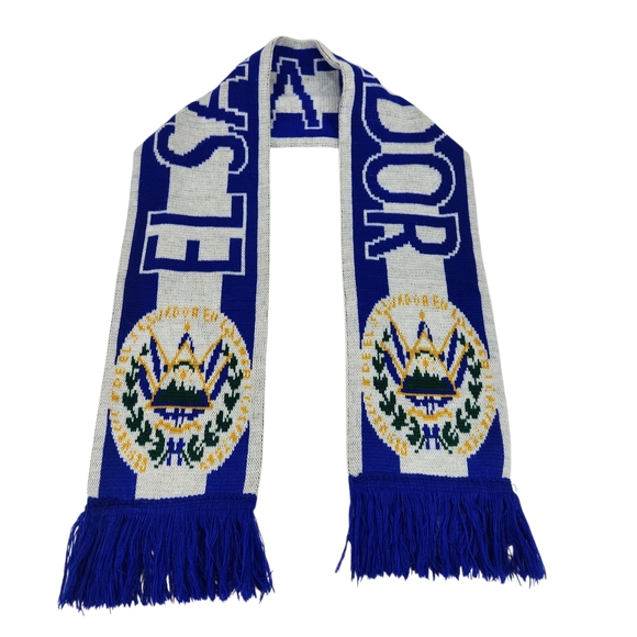 Blue and White El Salvador Soccer Scarf With Crests And Fringe - Picture 1 of 8